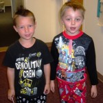 1st graders Landen and Jackson caught on their way to the Media Center